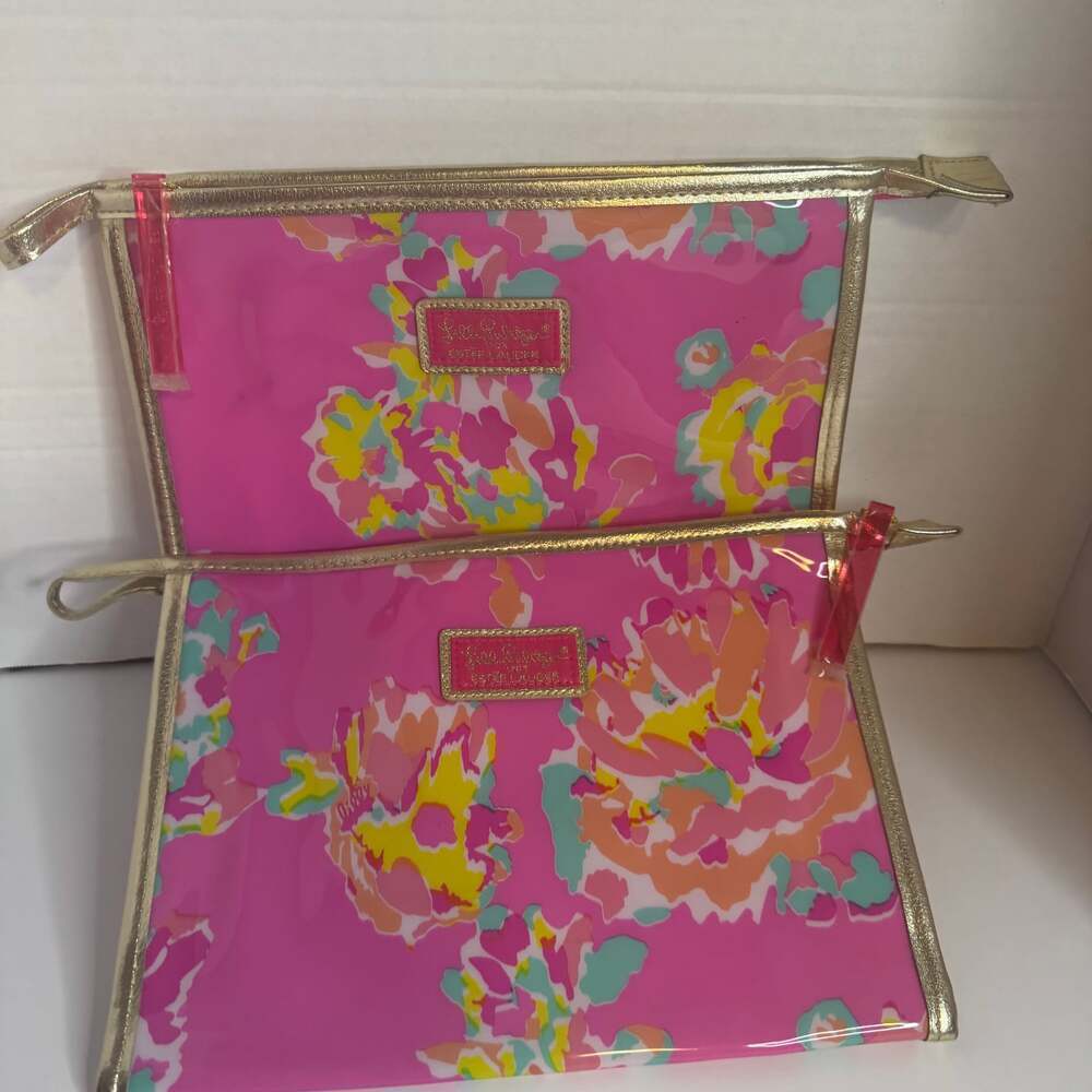 Lilly Pulitzer for Estée Lauder Pink Floral PVC Makeup Cosmetic Bag - Picture 3 of 6